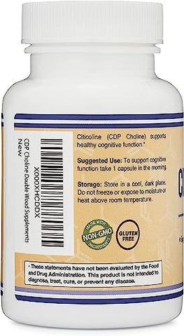 Double Wood Supplements - CDP Choline (Citicoline) 300mg – Suplemento de Grau Farmacêutico, Testado por Terceiros (60 Cápsulas)