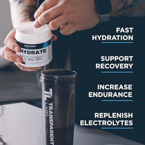 Hydrate – Pó de Eletrólitos Adoçado Naturalmente com Água de Coco, Cálcio e Taurina – 500g - Transparent Labs