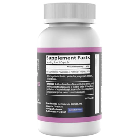 Clear – Suplemento de Ferro Heme, 90 Cápsulas – Absorção Superior, Suave no Estômago, Natural, Fabricado nos EUA - Proferrin