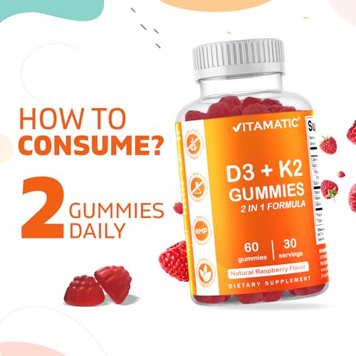Gomas de Vitamina D3 K2 – 60 Unidades – Suporte para Ossos e Coração Saudáveis - Vitamatic