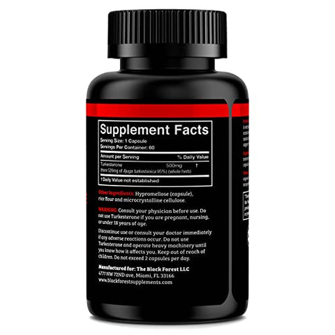 Black Forest - Suplemento de Turkesterona da Floresta Negra 500mg Cápsula (Pureza Máxima 95%% Extrato) Fornecimento de 2 Meses (500mg de Turkesterona a partir de 526mg de Ajuga Turkestanica) Similar ao Ecdisterona para