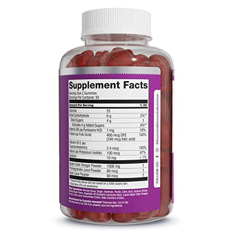 Gomas de Vinagre de Maçã Essential Elements da The Mother – ACV Vegano de Origem Natural com Ácido Fólico e Vitamina B6