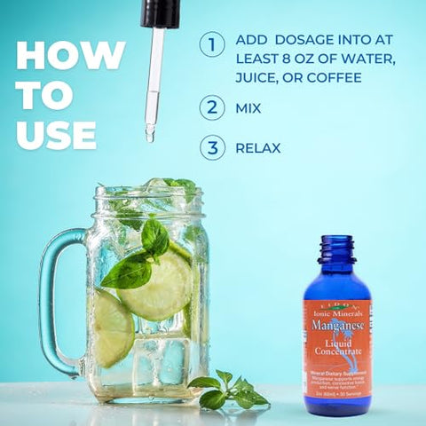 Manganês Líquido Cloridrato – Suplemento em Gotas para Água – Suporte à Saúde Óssea e de Cartilagem, Energia e Força, Digestão Adequada – 30ml - Eidon Ionic Minerals