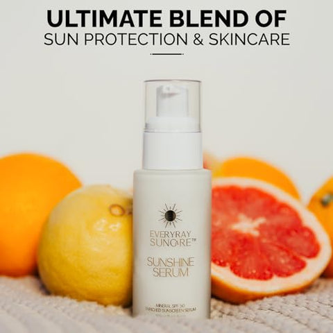 EveryRay Suncare - Sunshine Serum – Serum Mineral Enriquecido com Protetor Solar – 50 ml – FPS 50 com squalane hidratante e Vitamina C – Para Todos os Tipos de Pele e Tons de Pele