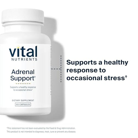 Adrenal Support | Suplementos para Suporte das Glândulas e Gerenciamento do Cortisol | Energia e Níveis de Estresse | Livre de Glúten, Laticínios e Soja | 60 Cápsulas - Vital Nutrients