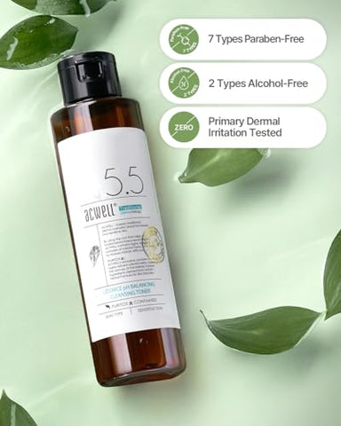 Tônico Coreano de Equilíbrio de pH de Alcaçuz 300ml – Astringente Facial Hidratante PH5.5 Livre de Álcool – Clareador de Pele - ACWELL