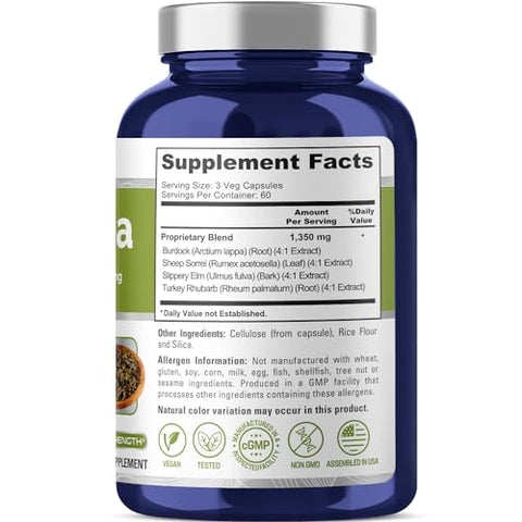 Essiac Tea 1350 mg 180 Cápsulas Vegetais – Chá Vegetariano, Sem OGM - NusaPure