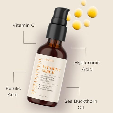 Kit de Cuidados com a Pele InstaNatural Vitamina C em 4 Passos, Ilumina, Hidrata, Previne Sinais de Envelhecimento, Sabonete Facial, Tônico, Sérum e Hidratante, com Extratos Botânicos