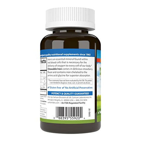 Ferro Mastigável, 30 mg, Absorção Superior, Saúde do Sangue, Produção de Energia - Carlson