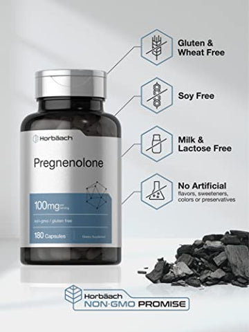 Pregnenolone 100mg | 180 Cápsulas | Suplemento Sem OGM e Glúten - Horbäach