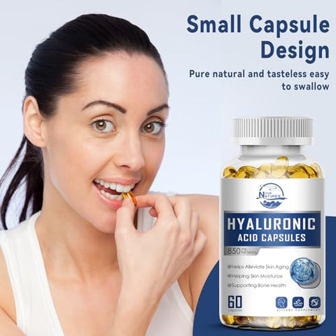 Nature's live - Suplemento de Ácido Hialurônico 850mg, Cápsulas de Ácido Hialurônico Dietético de Alta Bioacessibilidade, Hidratação Dupla para a Pele, Lubrificação das Articulações, 60 Cápsulas (Pacote com 3)