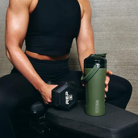 MultiShaker Blender Garrafa Shaker | Garrafa de Aço Inoxidável Isolada à Prova de Vazamentos | Garrafa para Proteína e Pré-Treino na Academia | 26oz (Dark Aura) - BrüMate