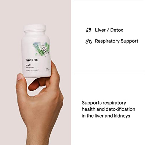 NAC – N-Acetilcisteína – 500mg – Suporte à Saúde Respiratória e Função Imunológica; Promove Desintoxicação do Fígado e dos Rins – 90 Cápsulas - THORNE