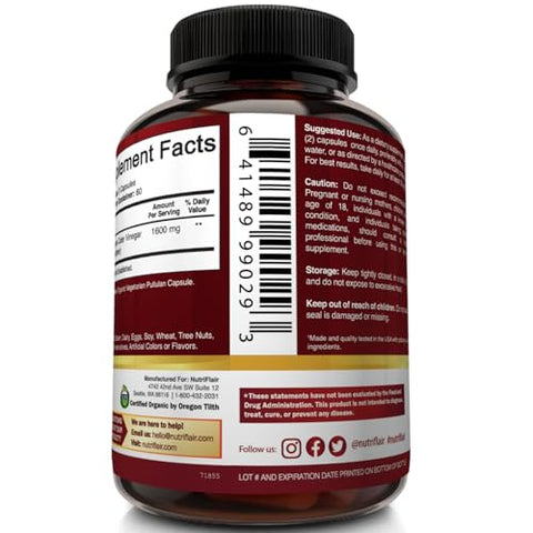 NutriFlair - Apple Cider Vinegar Capsules com The Mother – 120 Pílulas Veganas de ACV – Melhor Suplemento para Perda de Peso Saudável, Dieta, Keto, Digestão, Desintoxicação, Imunidade – Poderoso Limpador