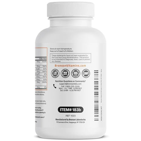 Super B 100 Complexo de Vitamina B de Liberação Sustentada Contém Todas as Vitaminas B (Vitamina B1, B2, B3, B6, B9 – Ácido Fólico, B12) Suporta o Metabolismo Energético – 100% Natural e Potente - Bronson