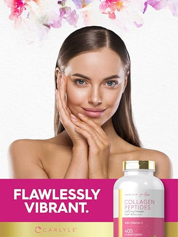 Colágeno Peptídeos 6000mg | 400 Comprimidos | com Vitamina C | Tipo 1 e 3 | Não-OGM, Sem Glúten, Suplemento de Gado Alimentado com Grama - Carlyle