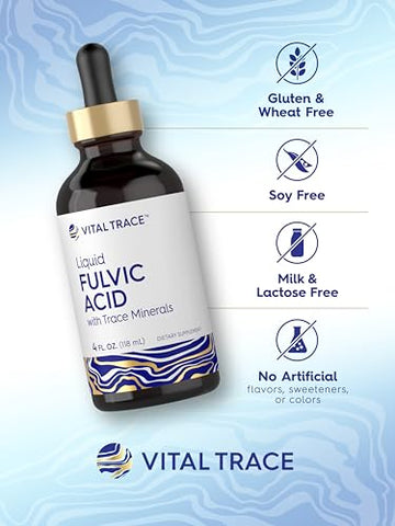 Fulvic Acid Drops 118 ml | Minerais Traços Líquidos | Suplemento Iônico | Vegetariano, Não-OGM - Carlyle