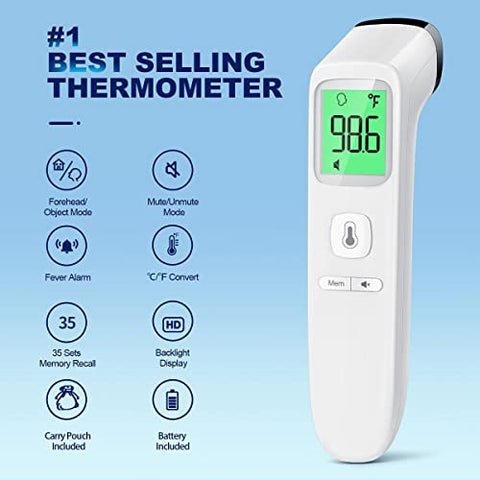 GoodBaby - Termômetro Digital sem Contato para Adultos e Crianças, Preciso e Rápido, Alarme de Febre, Resultado em 1 Segundo, Elegível para FSA HSA, Fácil de Usar, Modo 2 em 1 Cuidados de Saúde