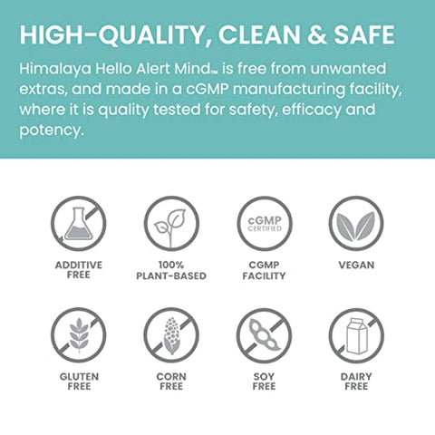 Hello Alert Mind com Ashwagandha, Bacopa, L-Theanine, Vitamina B6 – Fórmula Energizante para Mente – 60 cápsulas - Himalaya