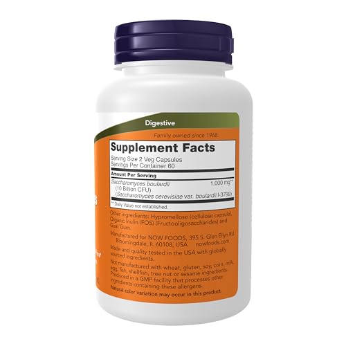 Saccharomyces Boulardii – Probiótico 5 Bilhões UFC, 120 Cápsulas Vegetais - NOW Foods