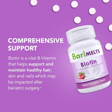 Biotina 5000mcg – 3 Meses de Fornecimento (90 Comprimidos de Dissolução Rápida) – Vitaminas Pós-Operatórias para Bariátrica - BariMelts