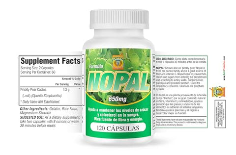Capsulas de Nopal: Set 2 Frascos 120 capsulas cada – Puro y autentico – Ayuda a la digestion, reduce el colesterol, limpia el colon - Nutrisalud Products