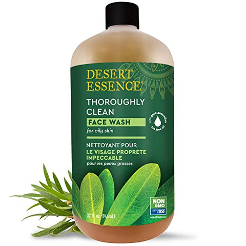 Thoroughly Clean Face Wash 32 Fl Oz – Pack of 2 – Óleo de Tea Tree – Para uma Pele Macia e Radiante – Limpeza Suave – Extratos de Goldenseal, Awapuhi  Desert Essence - Desert Essence