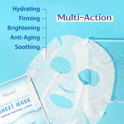 40 Pacote Máscaras Faciais Hidratantes de Colágeno Peptídeo, Máscaras Faciais Firmadoras e Clareadoras Instantâneas, Máscaras de Spa Hidratantes para Cuidados com a Pele com Ácido Hialurônico, Vitamina - Ebanel