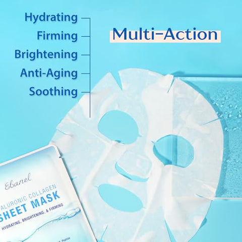 40 Pacote Máscaras Faciais Hidratantes de Colágeno Peptídeo, Máscaras Faciais Firmadoras e Clareadoras Instantâneas, Máscaras de Spa Hidratantes para Cuidados com a Pele com Ácido Hialurônico, Vitamina - Ebanel