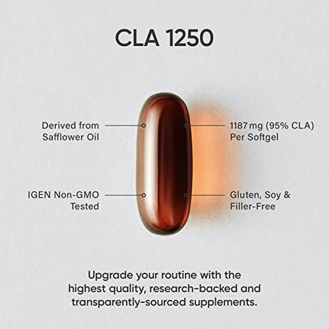 CLA 1250mg com Ácido Linoleico Conjugado Ativo para Homens e Mulheres | Não-OGM, Soja | 1250mg CLA Ativo | Não-OGM, Soja | 1250mg CLA Ativo | Homens e Mulheres | Não-OGM, Soja - Sports Research