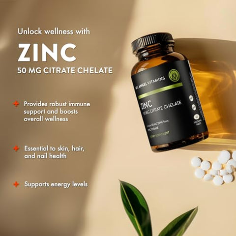 Citrato de Zinco 50mg – Quelato de Citrato de Zinco – 60 Comprimidos Vegetarianos - Mt. Angel Vitamins
