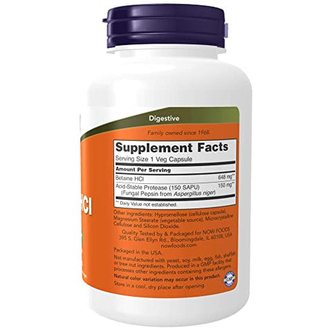 NOW Foods - NOW FOODS Betaine Hcl – 120 Cápsulas | Aumente a digestão saudável | Suporte para o estômago | 120 Cápsulas | Marca NOW FOODS