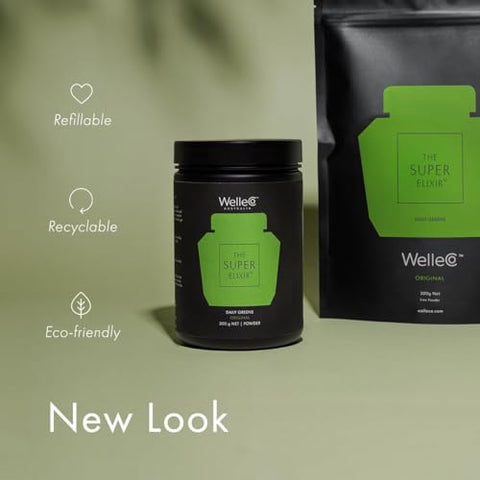 Pó Diário de Verdes Super Elixir, Mix de Bebida Probiótica com Alimentos Integrais, Sem Glúten, Vegano para Saúde Intestinal, Energia, Imunidade, Pele e Cabelos Saudáveis - WelleCo