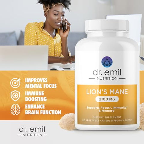 DR. EMIL NUTRITION - Suplemento Orgânico de Cogumelo do Leão para Clareza Mental e Foco