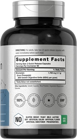 Bromelain 1700 mg | 120 Cápsulas | Suporte à Saúde Digestiva | Suplemento Enzimático de Abacaxi | Sem OGM, Sem Glúten - Horbäach