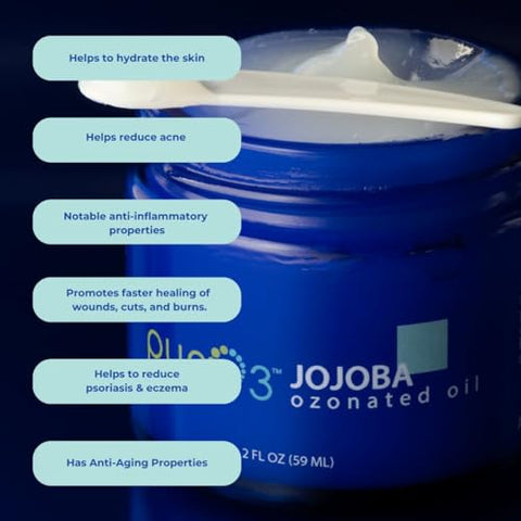 Pur O3 - Óleo de Jojoba Ozonado Puro, Natural e Orgânico – Cuidados com a Pele com Óleo de Jojoba Ozonado, Oxigenado – Óleo de Ozônio em Frasco de Vidro, 60 ml
