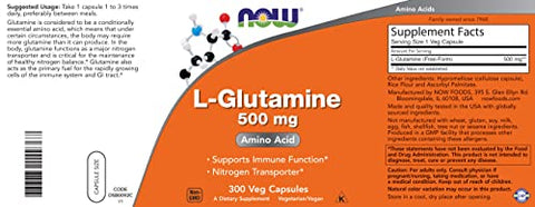 NOW Foods - Now L-Glutamine 500mg 300 Cápsulas Vegetais (Pacote com 2) – Suplemento Não-OGM – Vegan Lglutamina 500 mg Caps