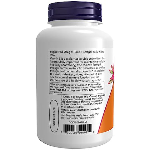 Suplementos, Vitamina E-1.000 UI Tocoferóis Mistos, Proteção Antioxidante, 100 Softgels - NOW Foods