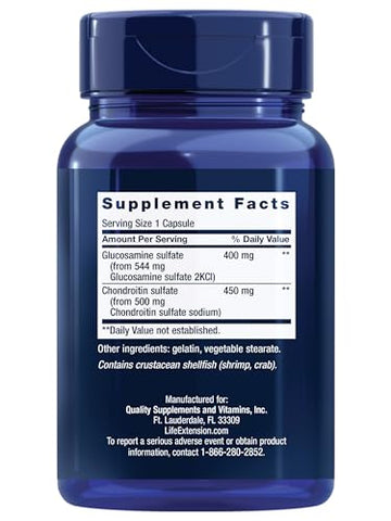 Cápsulas de Glucosamina/Condroitina para Articulações e Cartilagem Saudáveis, Sem OGM, Sem Glúten, 100 Cápsulas - Life Extension