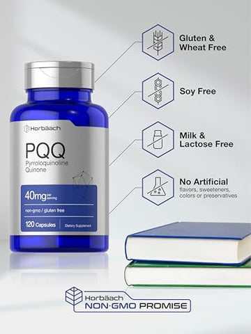 PQQ 40 mg | 120 Cápsulas | Máxima Potência | Suplemento Livre de OGM e Glúten | Sal Dissódico de Pirroloquinolina Quinona - Horbäach