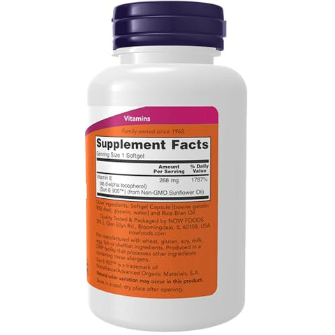 Suplementos, Sun-E™ 400 UI com d-alfa Tocoferol do Óleo de Girassol Não-OGM, 120 Softgels - NOW Foods