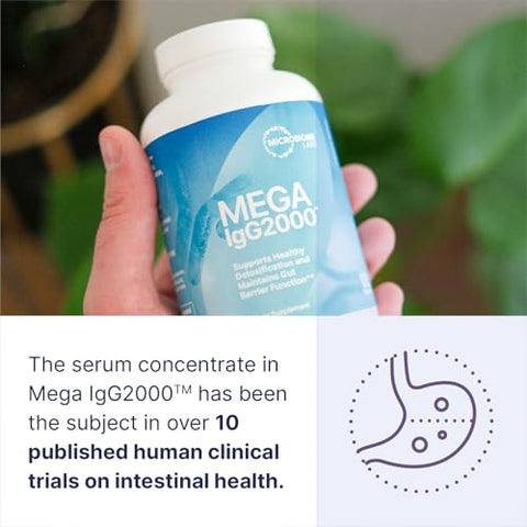 Mega IgG2000 – Cápsulas Alternativas Livres de Laticínios ao Suplemento de Colostro Bovino – Suplemento de Imunoglobulina do Soro Bovino para Apoiar a Saúde Digestiva (120 cápsulas) - Microbiome Labs