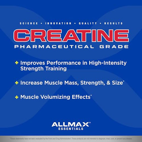 Creatina Monohidratada, Pó de Creatina Micronizada para Força e Recuperação Muscular, Livre de Glúten, 100% Pura e Potente - ALLMAX Nutrition