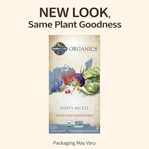 Organics Multivitamínico para Homens, 120 Comprimidos, Vitaminas e Minerais Veganos para a Saúde e Bem-Estar Masculino, Certificado Orgânico Multi Masculino Vegano - Garden of Life
