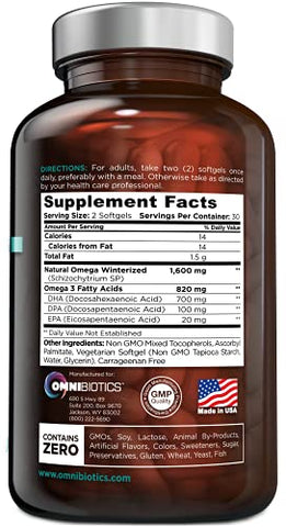 OmniBiotics - Suplemento Vegan Omega 3 DHA EPA – Certificado MD Prenatal Vegan DHA com EPA | 8X Mais DHA que Óleo de Krill | Ômega 3 Vegano Livre de Peixes