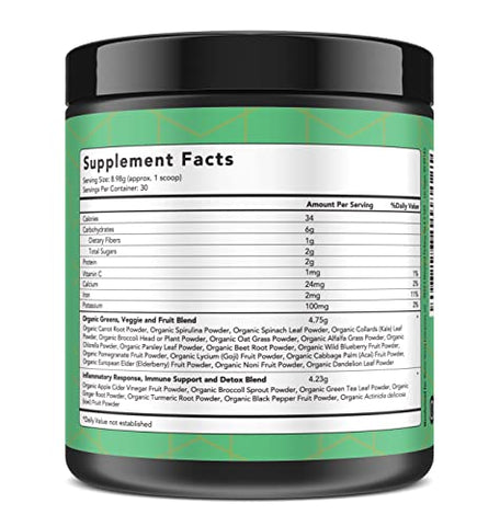 Warrior Strong Wellness - Pó de Verdes Orgânicos Certificados – 30 Porções – Superfood em Pó Verde, Bebida Detox Energizante, Pó de Frutas e Vegetais, Vinagre de Maçã, Extrato de Chá Verde