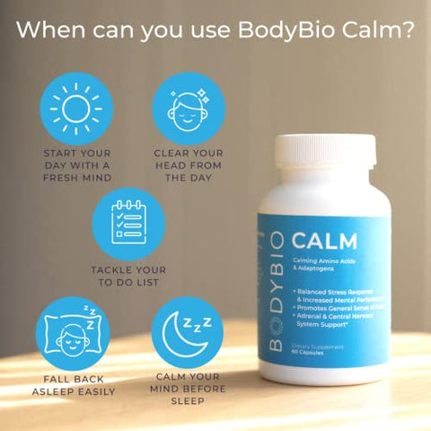 Calm – Suplemento para Alívio do Estresse 60 Cápsulas | Impulsionador de Humor | Rhodiola Taurina | Suporte ao Sistema Nervoso Central | Aminoácidos Calmantes - BodyBio