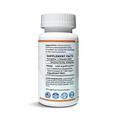 Methyl-Life - L-Methylfolato Puro 5 mg – Fólico Ativo. 3 Meses de Fornecimento. Mastigáveis. Livre de Transgênicos. Sem Glúten