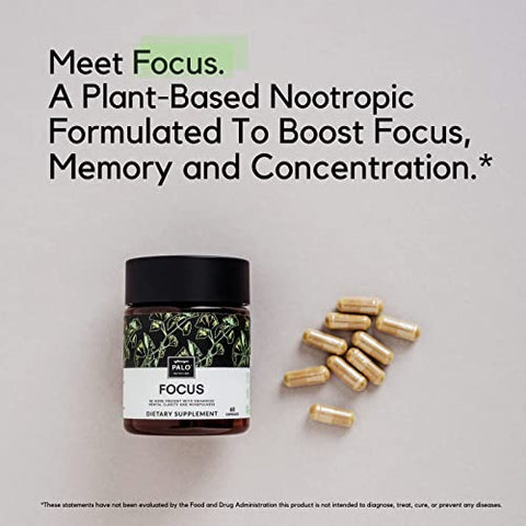FOCUS – Suplemento Natural para Memória, Foco, Aprendizado, Atenção e Cognição – Ginkgo Biloba, Bacopa, Gotu Kola, Ashwagandha, Mucuna – 60 cápsulas - PALO