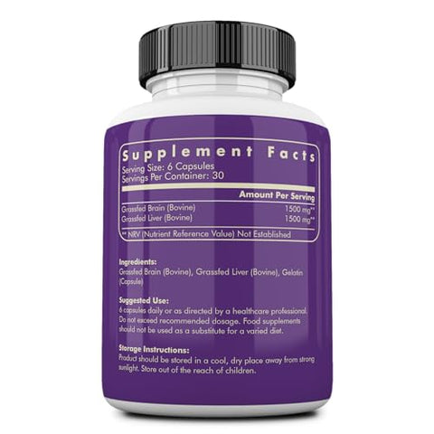 Ancestral Supplements - Suplemento de Cérebro de Boi Alimentado com Capim e Fígado de Boi – Suporte Cerebral Integral para Saúde do Cérebro, Humor e Memória – Cápsulas de Fórmula para Saúde Cerebral e Hepática – Marca